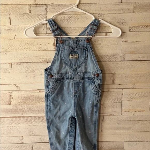 OshKosh B'gosh Denim Overalls with Heart Pocket girls size 18m baby toddler - Picture 1 of 2